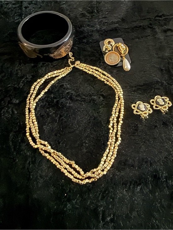 J. Crew Jewelry - Velvet Theory Black Gold Cameo Jewelry Bundle Necklace Earrings Bracelet Brooch